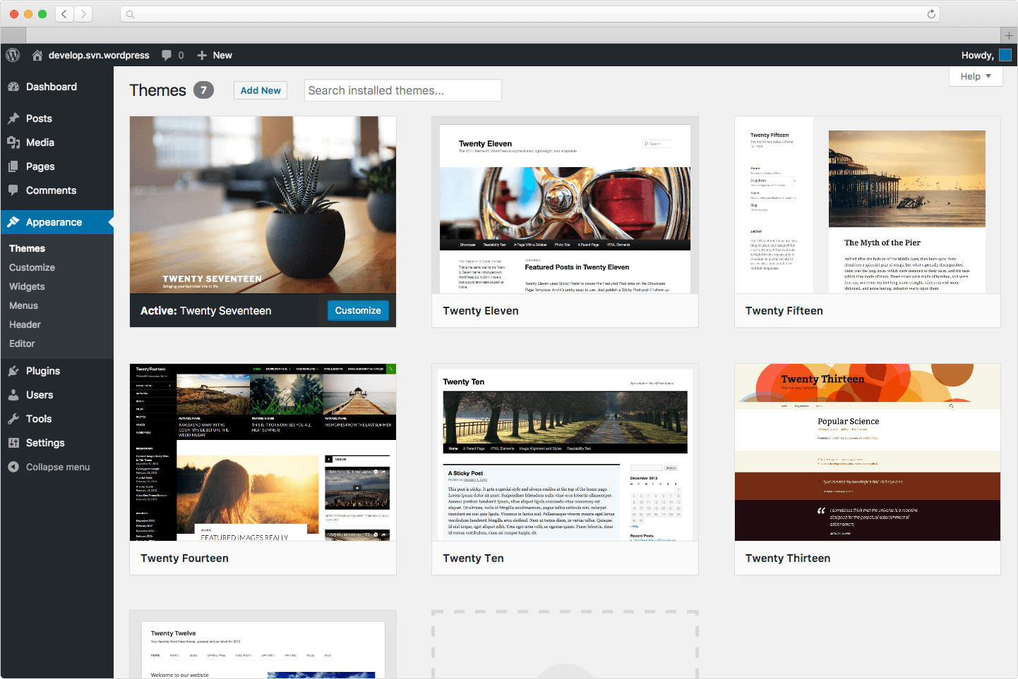 Interface de WordPress