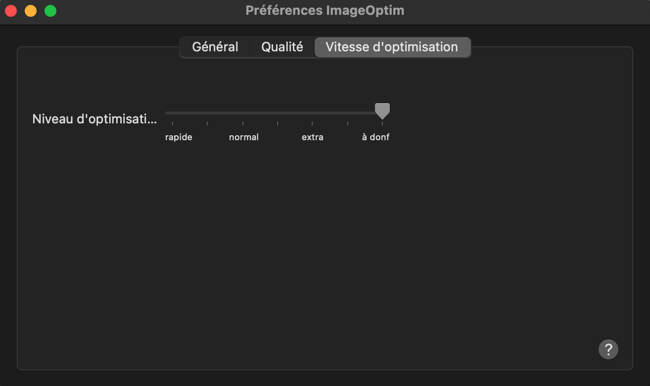 Paramètre ImageOptim de compression d’images