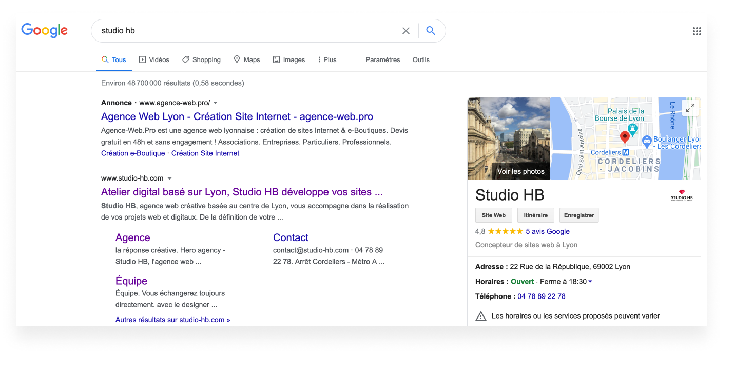 Avis Google pour l'agence Studio HB