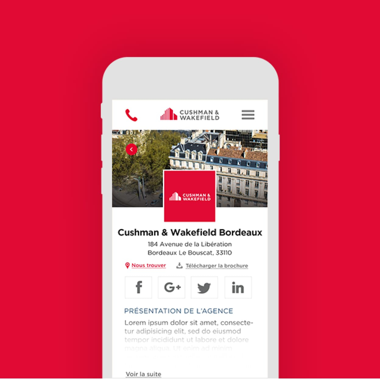 Image du site web version mobile de Cushman & Wakefield